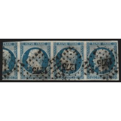 n°10, bande de 3 + 1 grand voisin, Présidence 25c bleu oblitéré PC 1275 FIGEAC