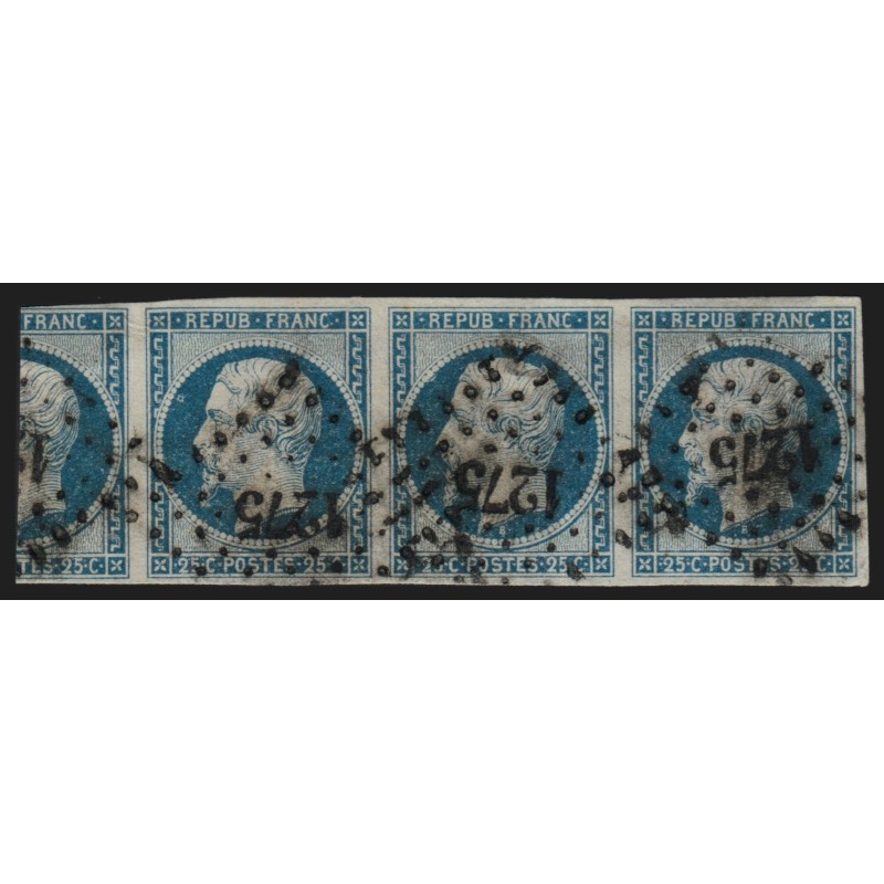 n°10, bande de 3 + 1 grand voisin, Présidence 25c bleu oblitéré PC 1275 FIGEAC