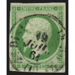 n°12, Napoléon non-dentelé, 5c vert, oblitéré càd de Distribution - TB D'ASPECT