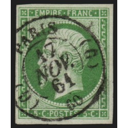 n°12, Napoléon non-dentelé, 5c vert, oblitéré càd bureau de Paris G - TTB