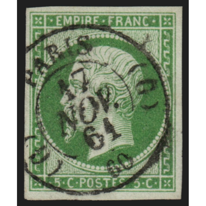 n°12, Napoléon non-dentelé, 5c vert, oblitéré càd bureau de Paris G - TTB