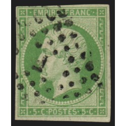 n°12a, Napoléon non-dentelé, 5c vert-jaune, oblitéré Bureau de Paris F - TB