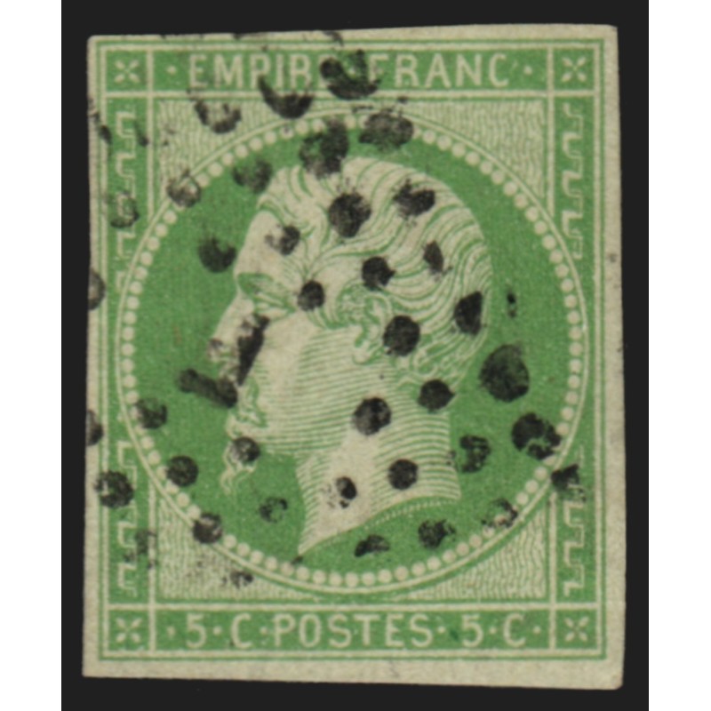 n°12a, Napoléon non-dentelé, 5c vert-jaune, oblitéré Bureau de Paris F - TB