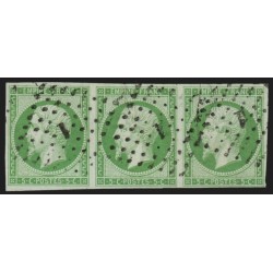 n°12a, bande de 3, Napoléon non-dentelé, 5c vert-jaune, oblitéré PC 1 ABBEVILLE