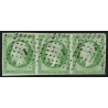 n°12a, bande de 3, Napoléon non-dentelé, 5c vert-jaune, oblitéré PC 1 ABBEVILLE