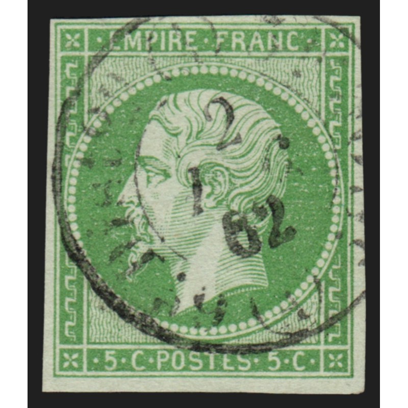 n°12a, Napoléon non-dentelé, 5c vert-jaune, oblitéré càd de Distribution - TB