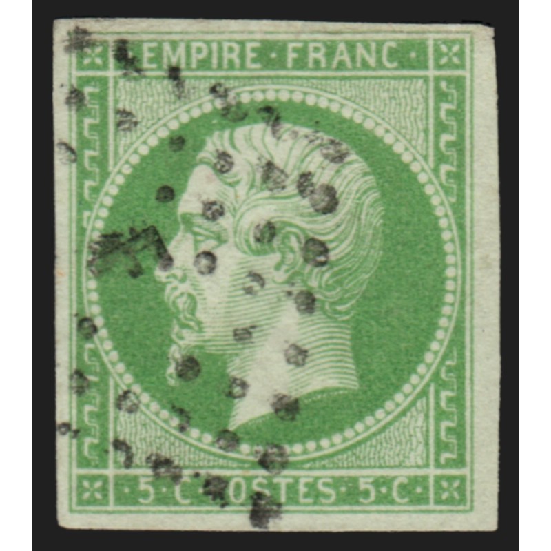 n°12a, Napoléon non-dentelé, 5c vert-jaune, oblitéré Bureau de Paris F - TB