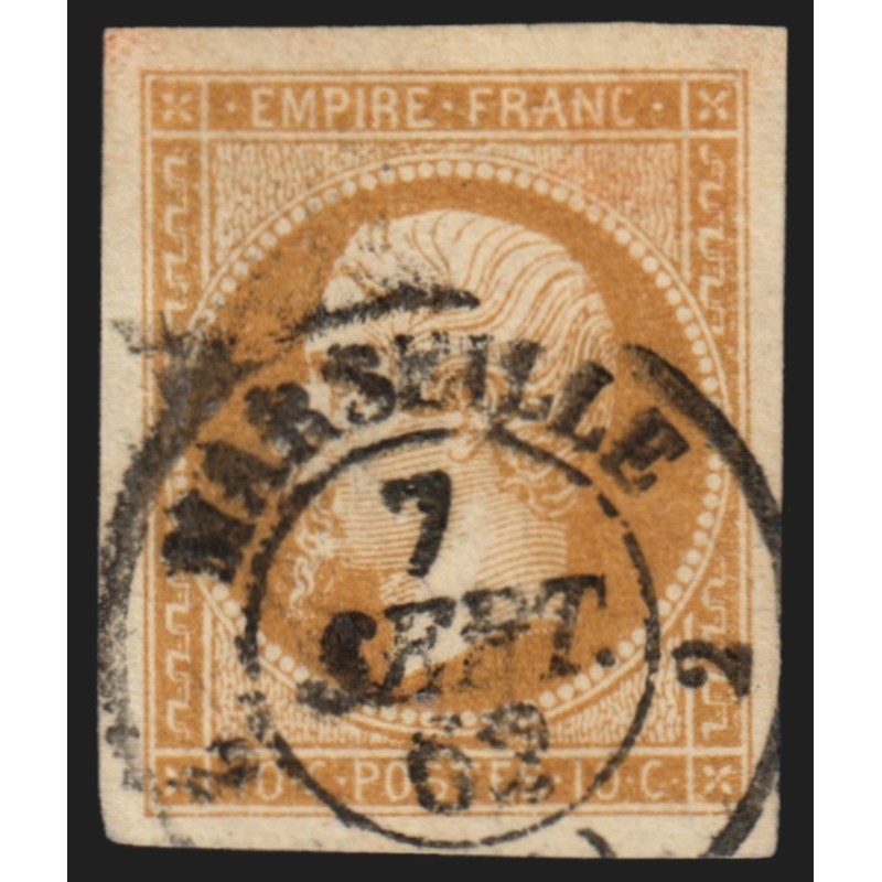 n°13A, Napoléon non-dentelé, 10c bistre, oblitéré càd Marseille - SUPERBE