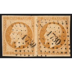 n°13A, paire, Napoléon non-dentelé, 10c bistre, oblitéré PC 1730 Limoges - TB