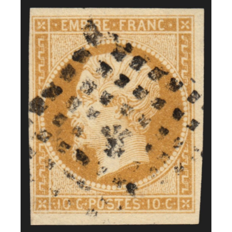 n°13A, Napoléon non-dentelé, 10c bistre, oblitération de fortune - TB