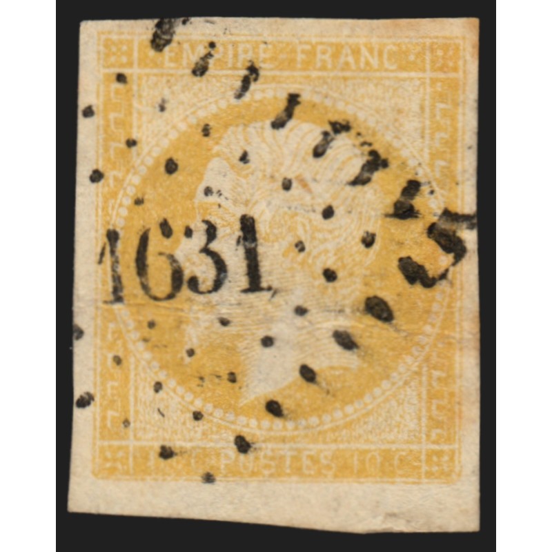 n°13Aa, Napoléon 10c JAUNE-CITRON, oblitéré PC 1631 LANDRECIES - TB D'ASPECT