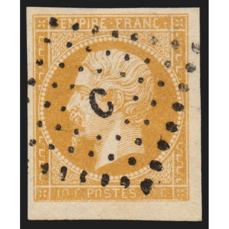 n°13Ab, coin de feuille, 10c BISTRE-ORANGE, oblitéré Bureau C Paris - SUPERBE