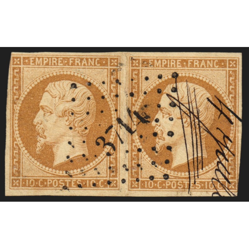 n°13B paire, 10c brun-clair, Type II, oblitéré PC 3714 BATNA (Algérie) - B/TB