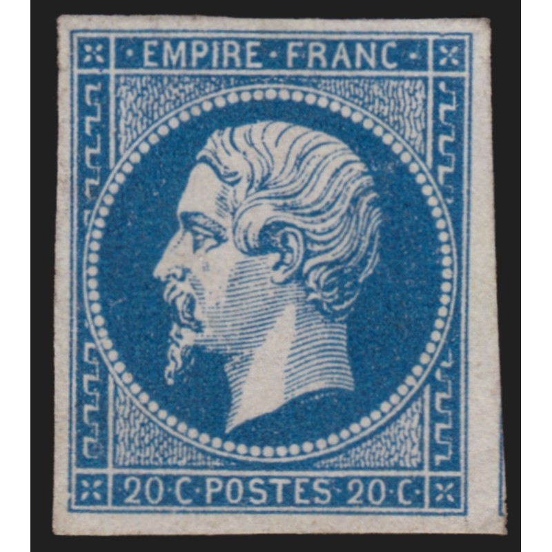 n°14Ac, Napoléon non-dentelé, 20c BLEU-SUR-AZURÉ, neuf (*) sans gomme - TB