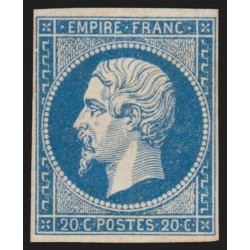 n°14A, Napoléon non-dentelé, 20c bleu, Type I, neuf (*) sans gomme - TB