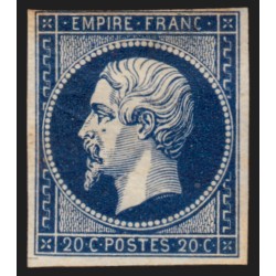n°14Aa, Napoléon Inon-dentelé, 20c BLEU-FONCÉ, neuf * avec charnière - B/TB