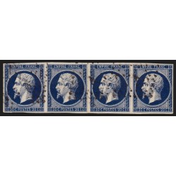 n°14Ab, bande de 4, Napoléon 20c BLEU-NOIR, Type I, oblitéré - TB