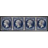 n°14Ab, bande de 4, Napoléon 20c BLEU-NOIR, Type I, oblitéré - TB