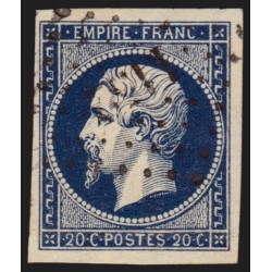 n°14Ab, Napoléon non-dentelé, 20c BLEU-NOIR, oblitéré Petits Chiffres - SUPERBE