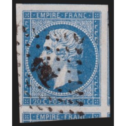 n°14Ac, Napoléon non-dentelé, 20c bleu-sur-azuré, oblitéré - SUPERBE