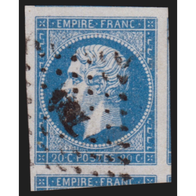 n°14Ac, Napoléon non-dentelé, 20c bleu-sur-azuré, oblitéré - SUPERBE