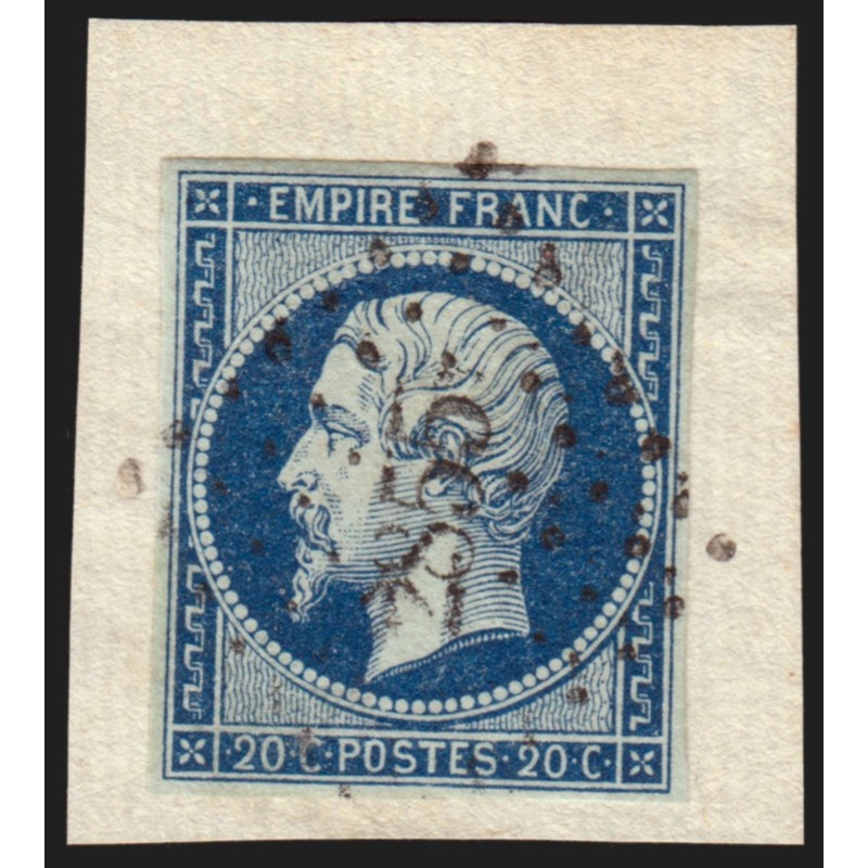 n°14Ad, Napoléon, 20c BLEU-SUR-VERT, oblitéré PC 2855 Sedan sur fragment - B/TB