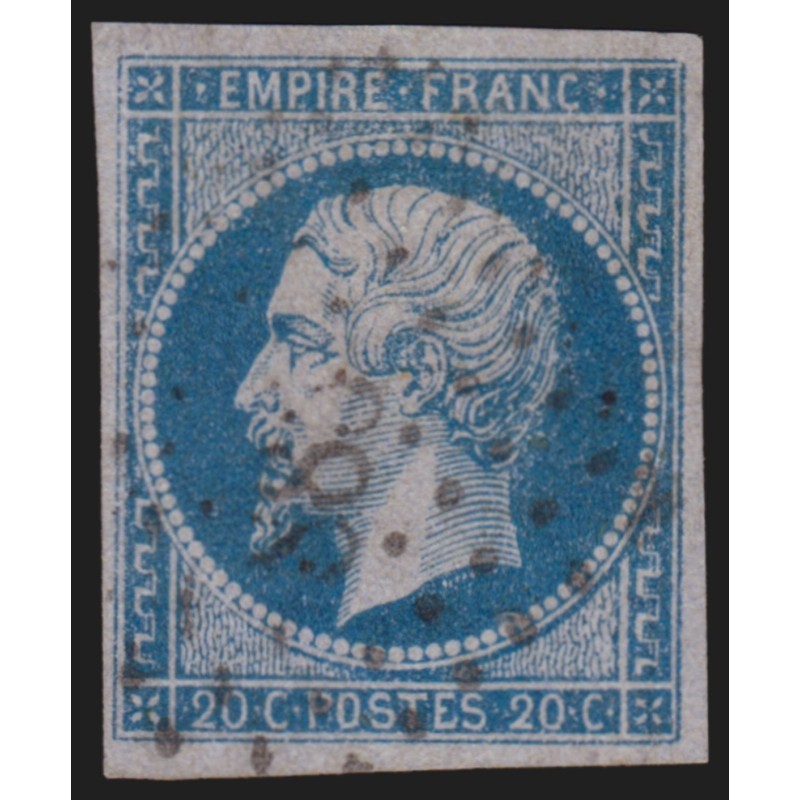 n°14Ae, Napoléon non-dentelé, 20c BLEU-SUR-LILAS, oblitéré Petits Chiffres - TB