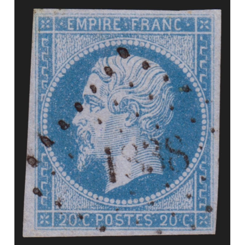 n°14Ae, Napoléon non-dentelé, 20c BLEU-SUR-LILAS, oblitéré losange PC - TB