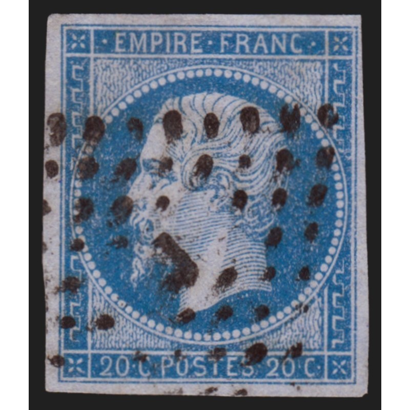 n°14Ae, Napoléon non-dentelé, 20c BLEU-SUR-LILAS, oblitéré Bureau J Paris - TB