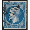 n°14Ah, variété "POSTFS", Napoléon non-dentelé, 20c bleu, oblitéré - TB