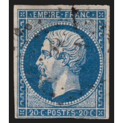 n°14Ah, variété "POSTFS", Napoléon non-dentelé 20c bleu, oblitéré - B/TB