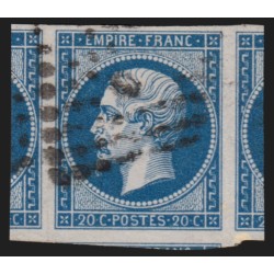 n°14B, Napoléon non-dentelé, 20c bleu, Type II, oblitéré - SUPERBE