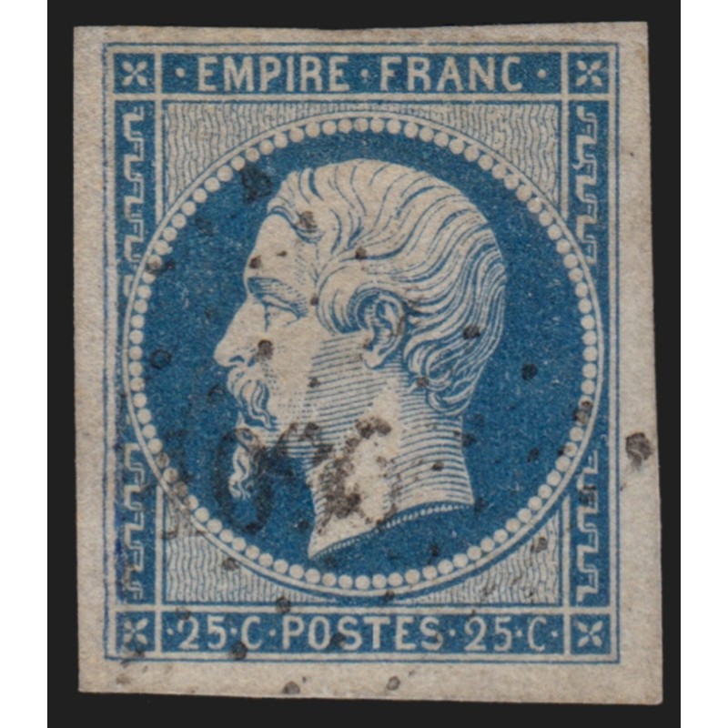 n°15, Napoléon non-dentelé 25c bleu, oblitéré losange Petits Chiffres - B/TB