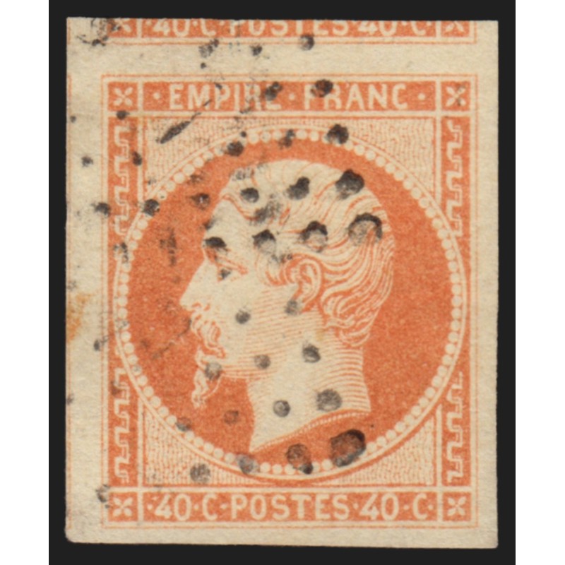 n°16, Napoléon non-dentelé, 40c orange, oblitéré, 2 voisins - SUPERBE