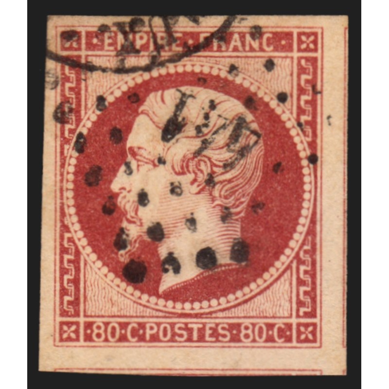 n°17A, Napoléon 80c carmin, oblitéré, 3 voisins, signé CALVES - SUPERBE