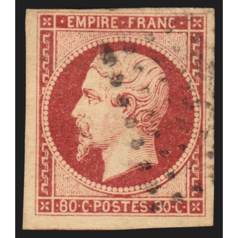 n°17A, Napoléon non-dentelé, 80c carmin, oblitéré, signé CALVES - TB