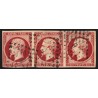 n°17A, bande de trois, Napoléon non-dentelé, 80c carmin, signé CALVES