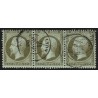 n°19a, bande de trois, Napoléon dentelé, 1c vert-bronze, oblitéré càd Lyon - TB