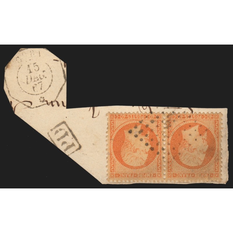 n°23, paire, oblitéré Ancre maritime + càd CUBA 15/DEC./1867 fragment - B/TB