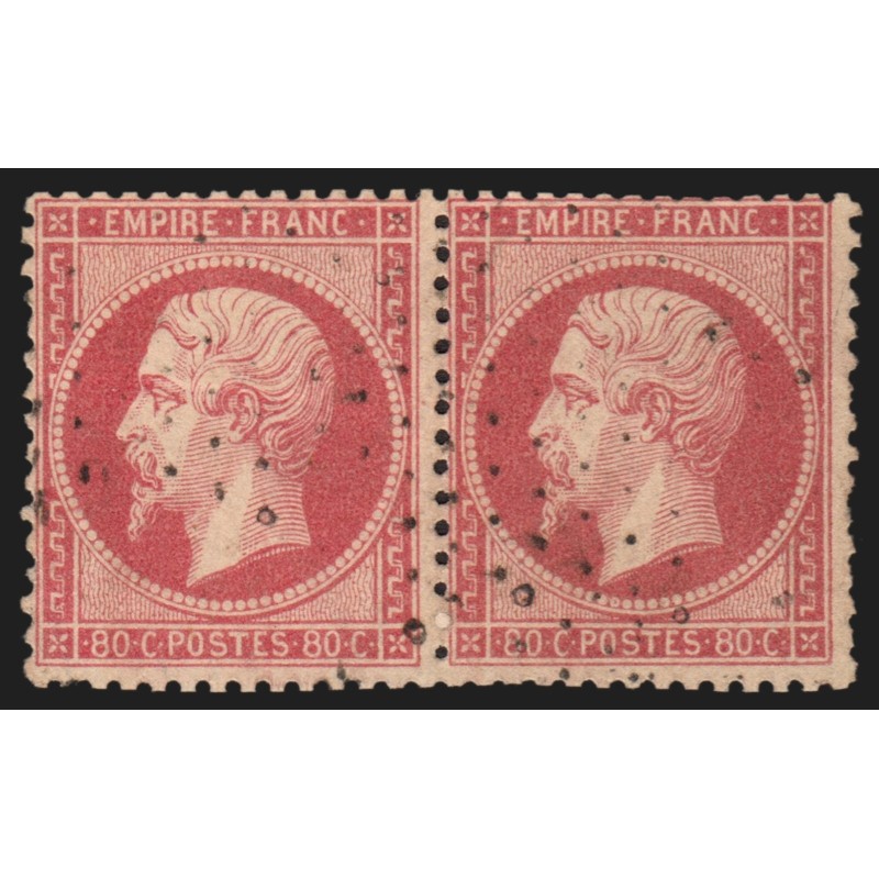 n°24, paire, Napoléon dentelé, 80c rose, oblitéré - TB D'ASPECT