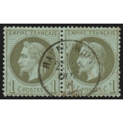 n°25, paire, Napoléon Lauré, 1c vert-bronze, oblitéré càd HAUBOURDIN