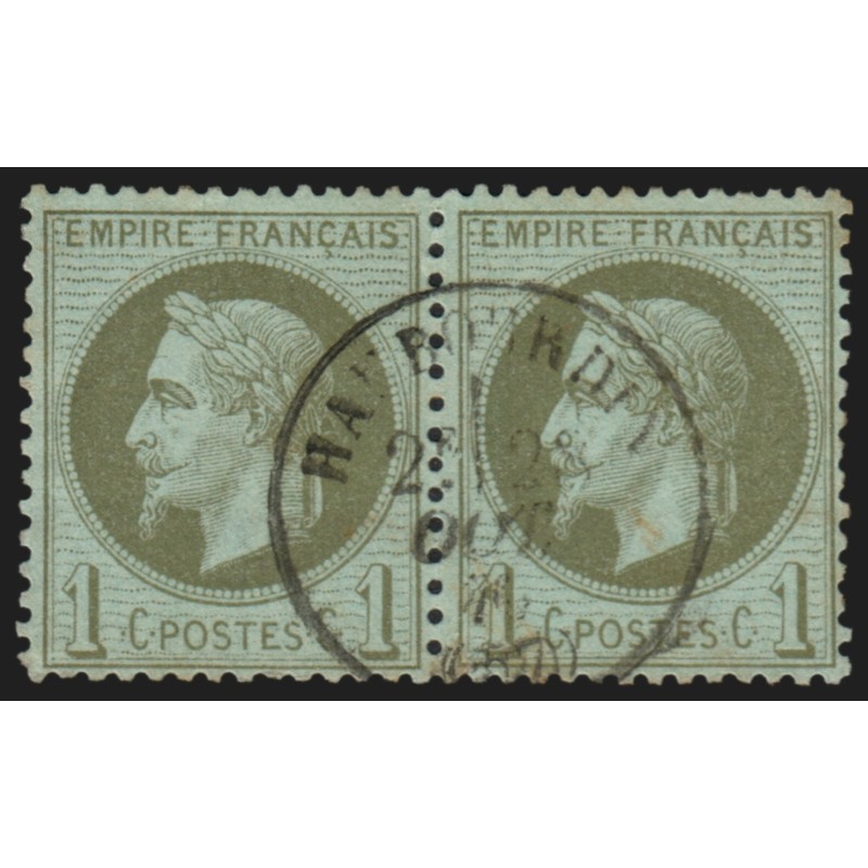n°25, paire, Napoléon Lauré, 1c vert-bronze, oblitéré càd HAUBOURDIN