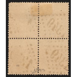 n°28B, bloc de 4, Napoléon Lauré, 10c bistre, oblitéré GC 1349 DRAGUIGNAN