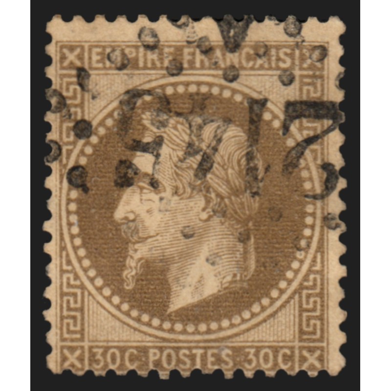 n°30h, variété "fond ligné", Napoléon Lauré, 30c brun, oblitéré - TB D'ASPECT