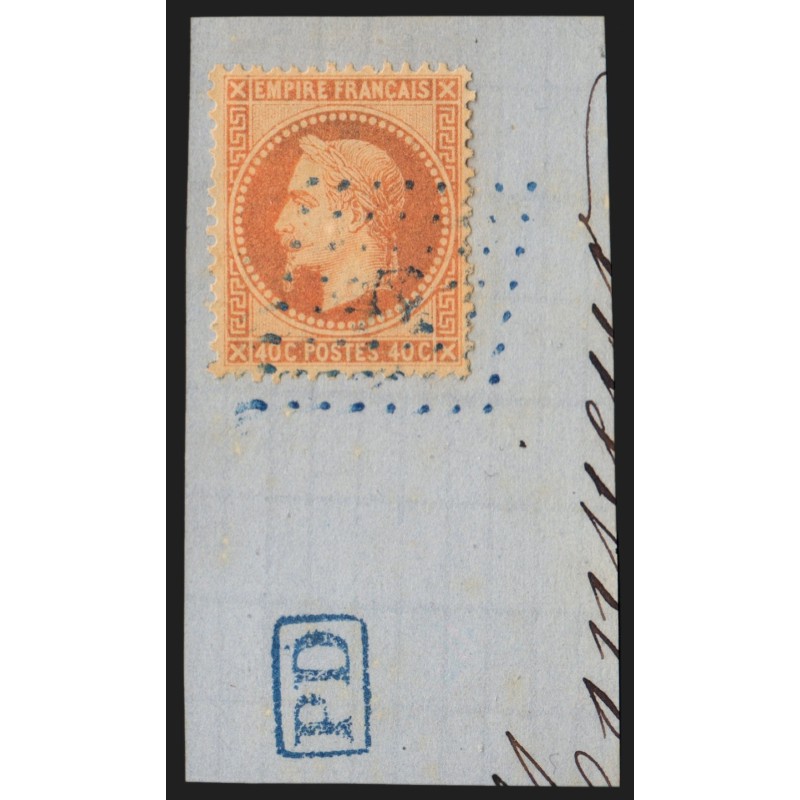 n°31, Napoléon Lauré, 40c orange, oblitéré Ancre maritime BLEUE sur fragment