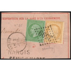 n°35 + 59, Napoléon 5c vert-pâle sur bleu, oblitéré GC 2599 NANGIS 2/JUIL./1872