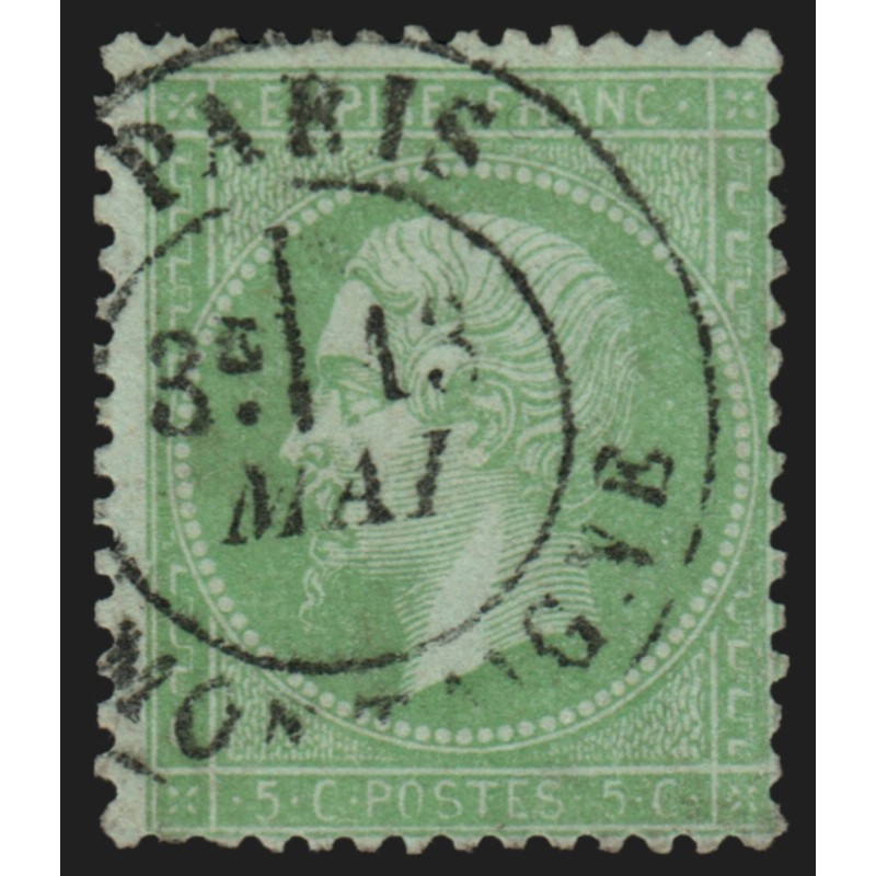 n°35, Napoléon 1872, 5c vert-pâle sur bleu, oblitéré PARIS rue Montaigne - TB