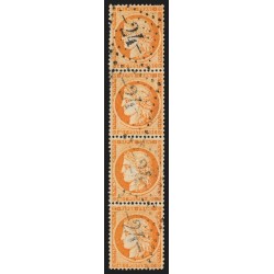 n°38, bande de 4, Cérès 40c orange, oblitéré GC 24 AIGUILLON - TB
