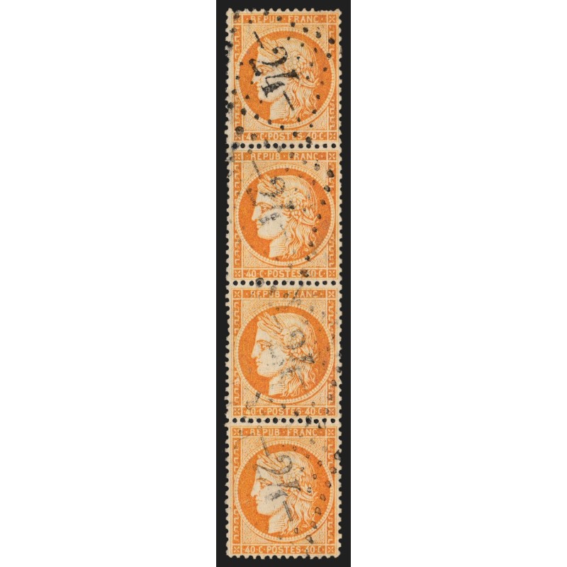 n°38, bande de 4, Cérès 40c orange, oblitéré GC 24 AIGUILLON - TB
