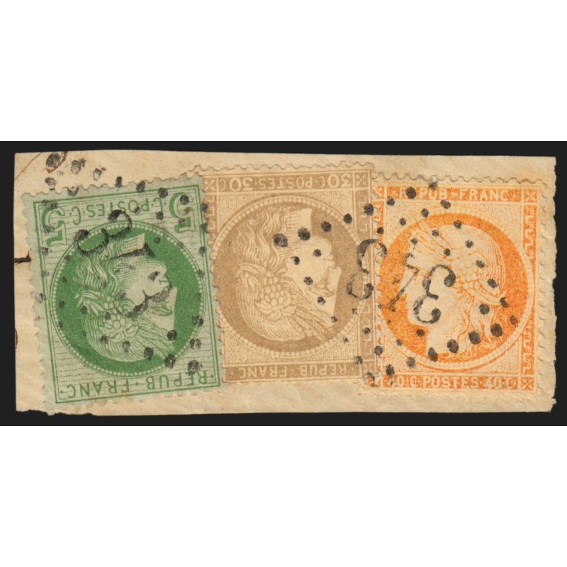 n°38d, variété 4 retouchés, + 53 + 56, oblitérés GC 343 LA BASTIDE-MURAT